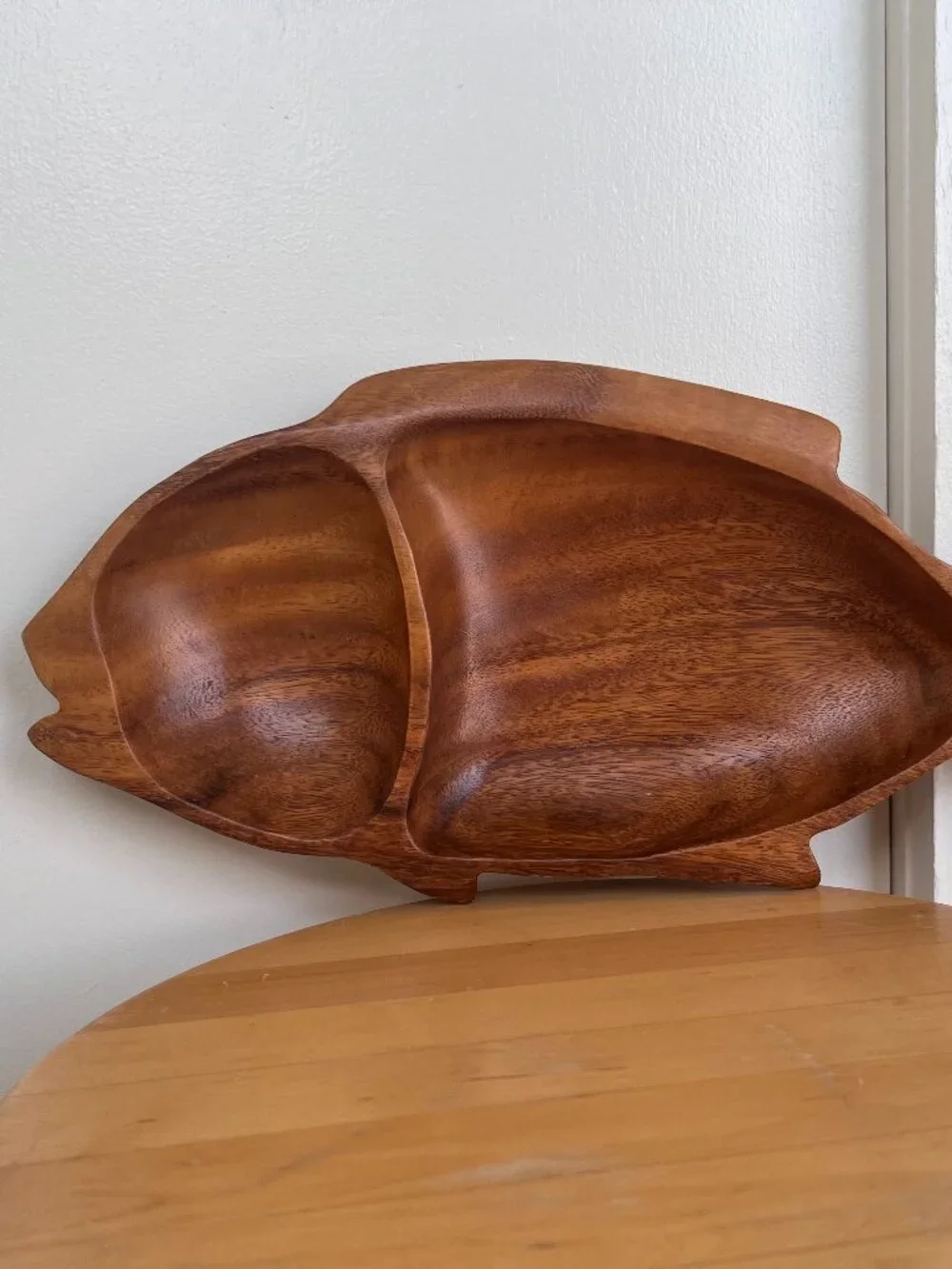 Vintage Monkey Pod Wood Fish Shaped Serving Dish - Made in the Philippines